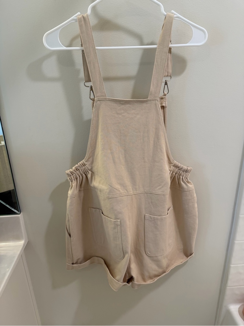 Beige Cotton Blend Short Overalls Jumpsuit - Picture 4 of 4